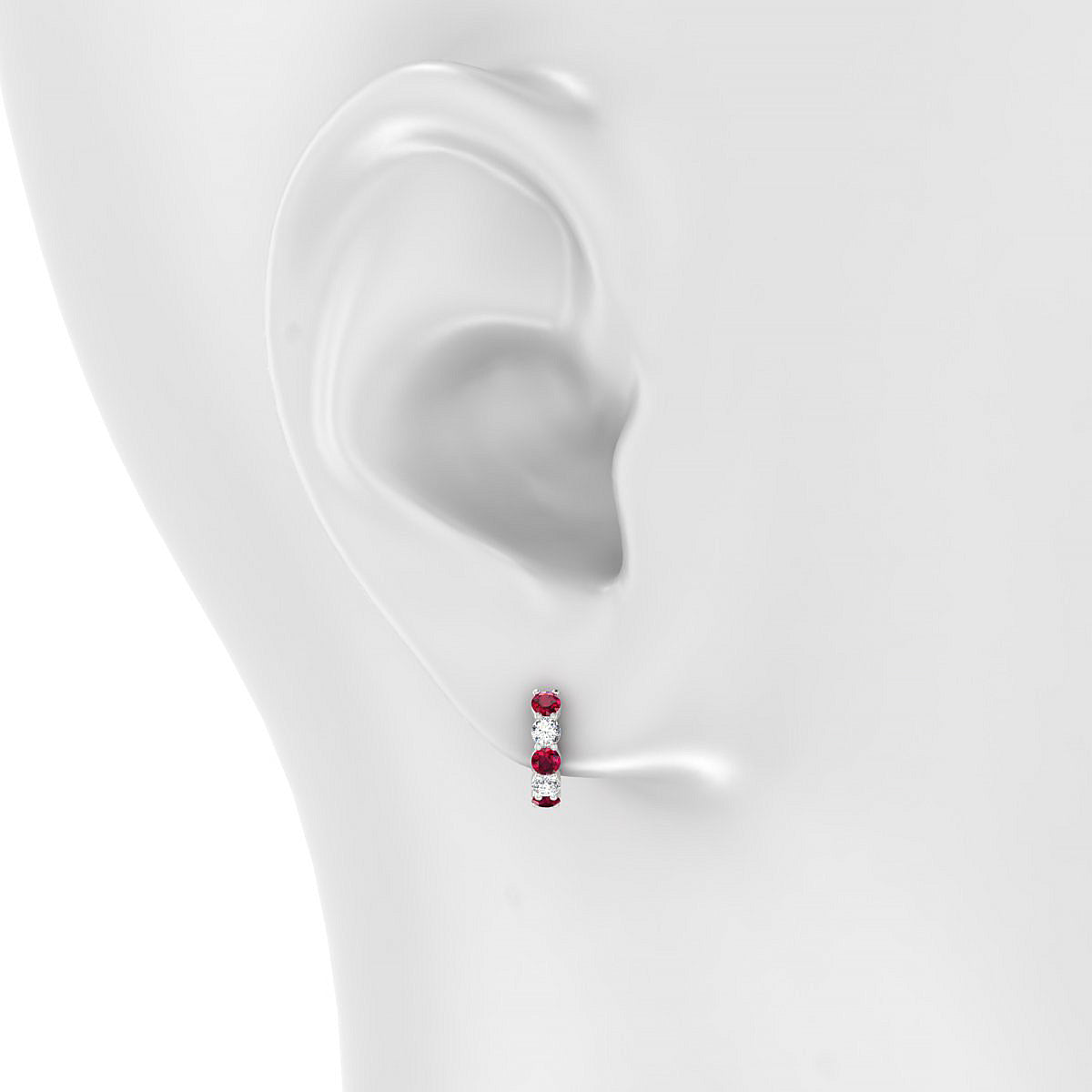 Nova | 18k White Gold 2.5 mm Round Ruby & Diamond Hoop Earrings