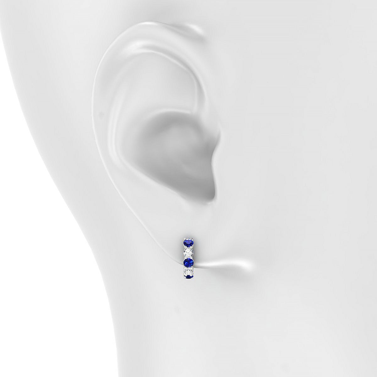Nova | 18k White Gold 2.5 mm Round Sapphire & Diamond Hoop Earrings