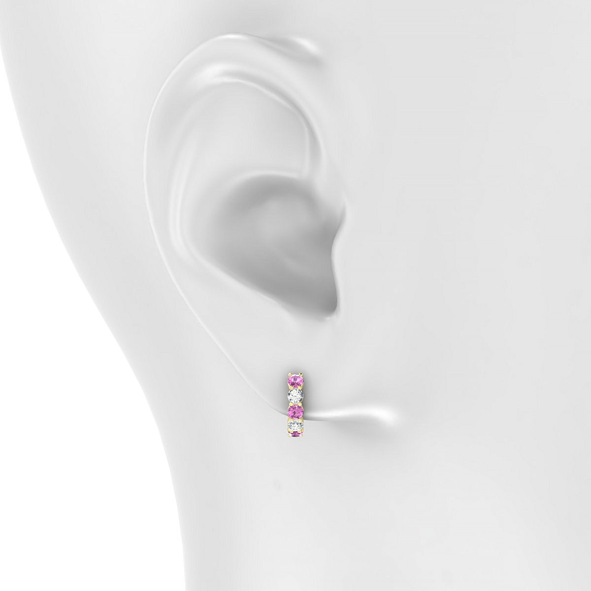 Nova | 18k Yellow Gold 2.5 mm Round Pink Sapphire & Diamond Hoop Earrings