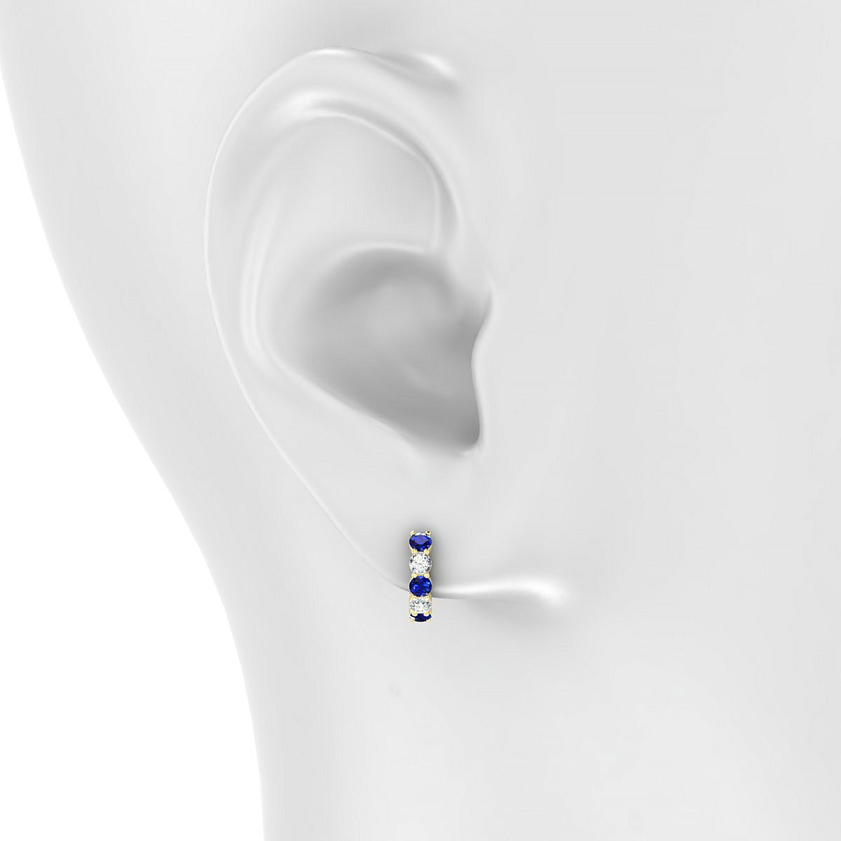 Nova | 18k Yellow Gold 2.5 mm Round Sapphire & Diamond Hoop Earrings