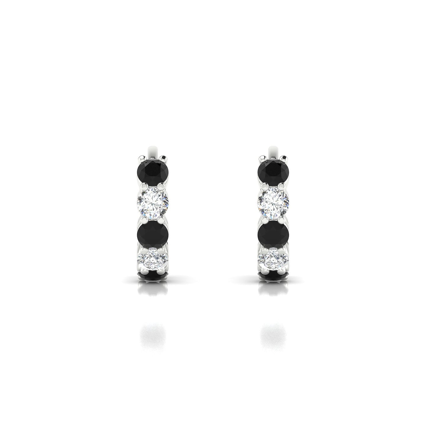 Nova | 18k White Gold 2.5 mm Round Black Diamond & Diamond Hoop Earrings