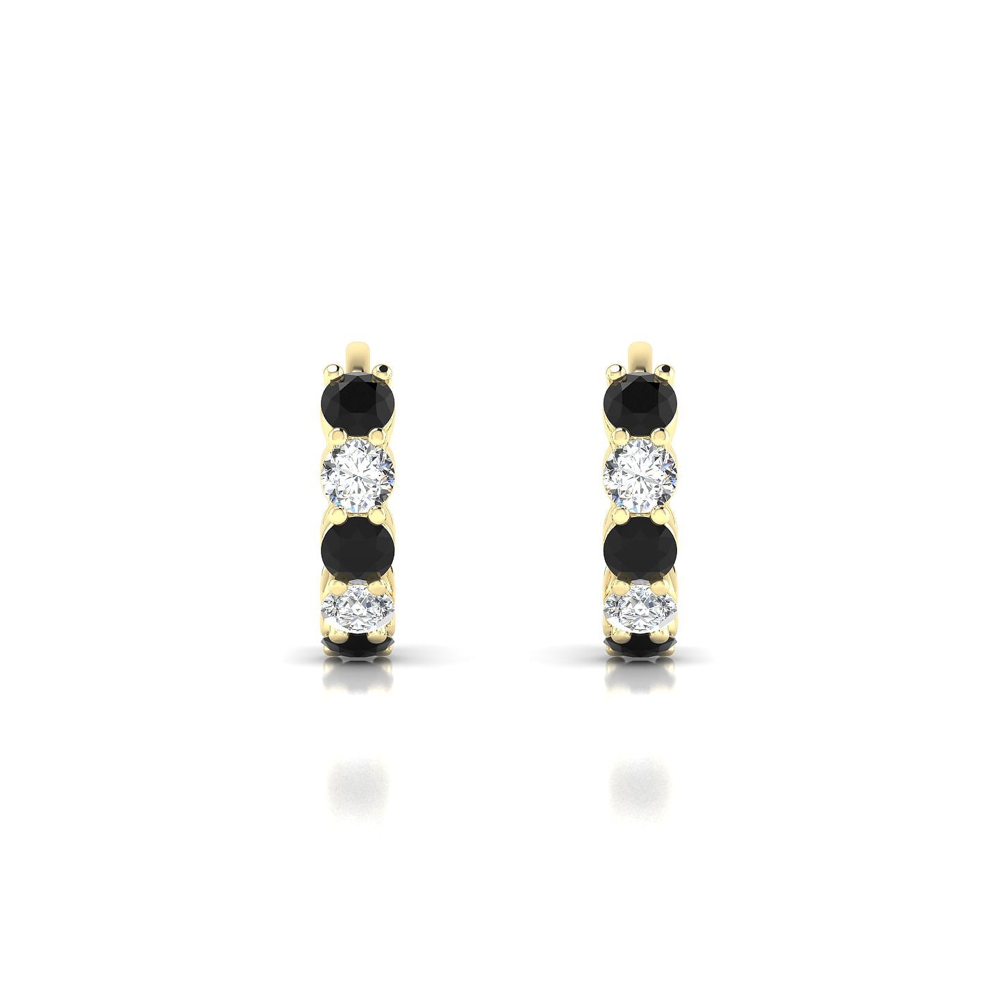 Nova | 18k Yellow Gold 2.5 mm Round Black Diamond & Diamond Hoop Earrings