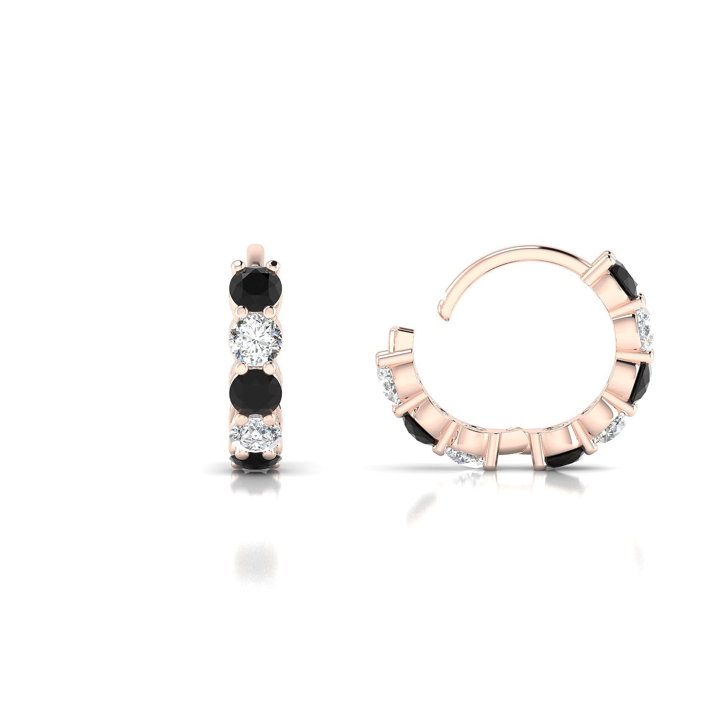 Nova | 18k Rose Gold 2.5 mm Round Black Diamond & Diamond Hoop Earrings