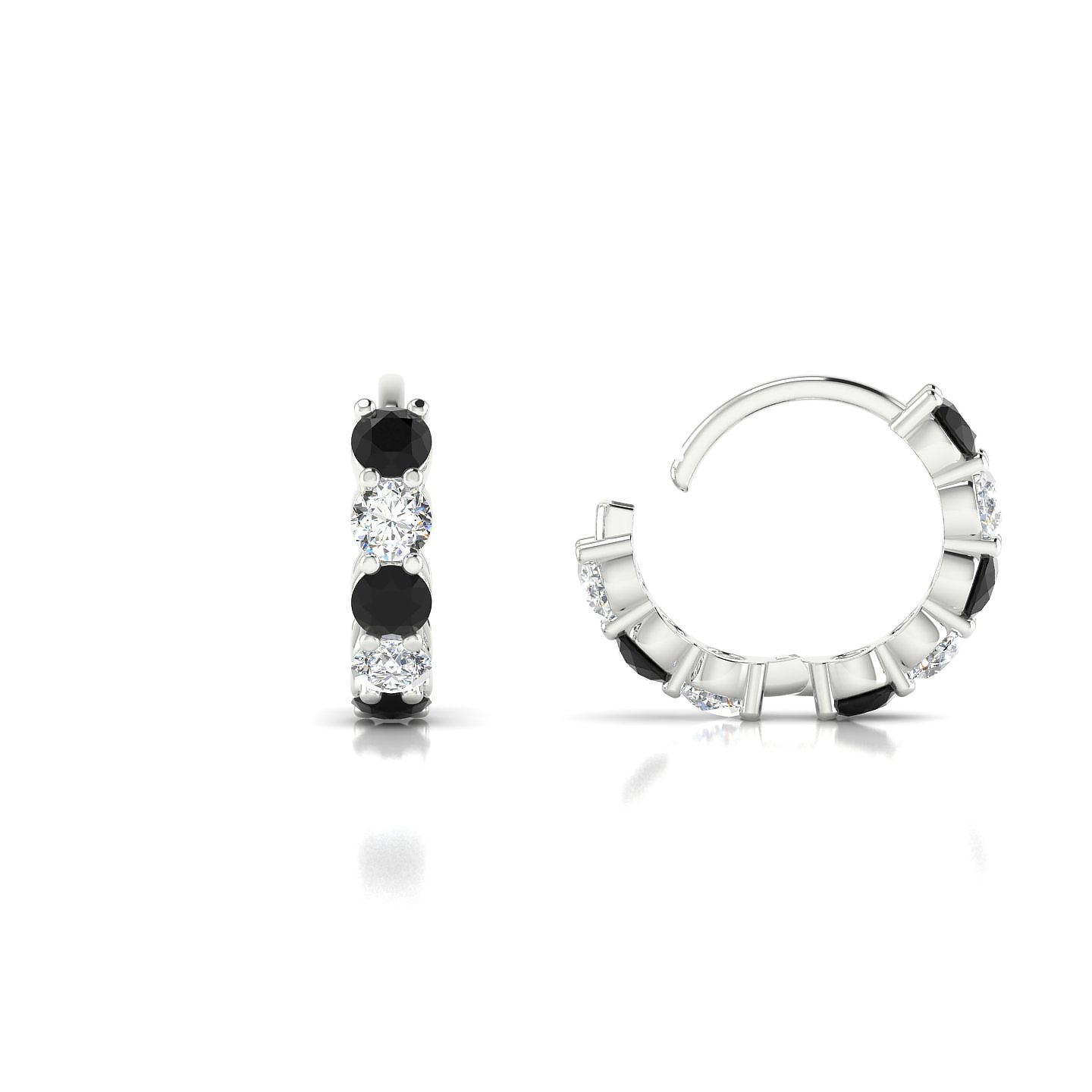 Nova | 18k White Gold 2.5 mm Round Black Diamond & Diamond Hoop Earrings