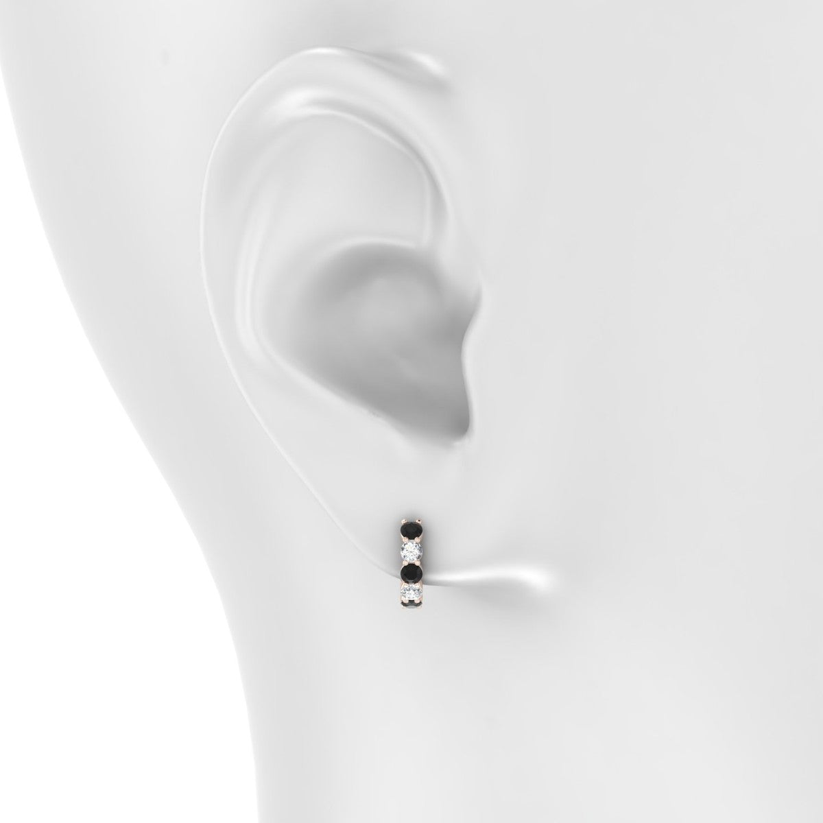 Nova | 18k Rose Gold 2.5 mm Round Black Diamond & Diamond Hoop Earrings