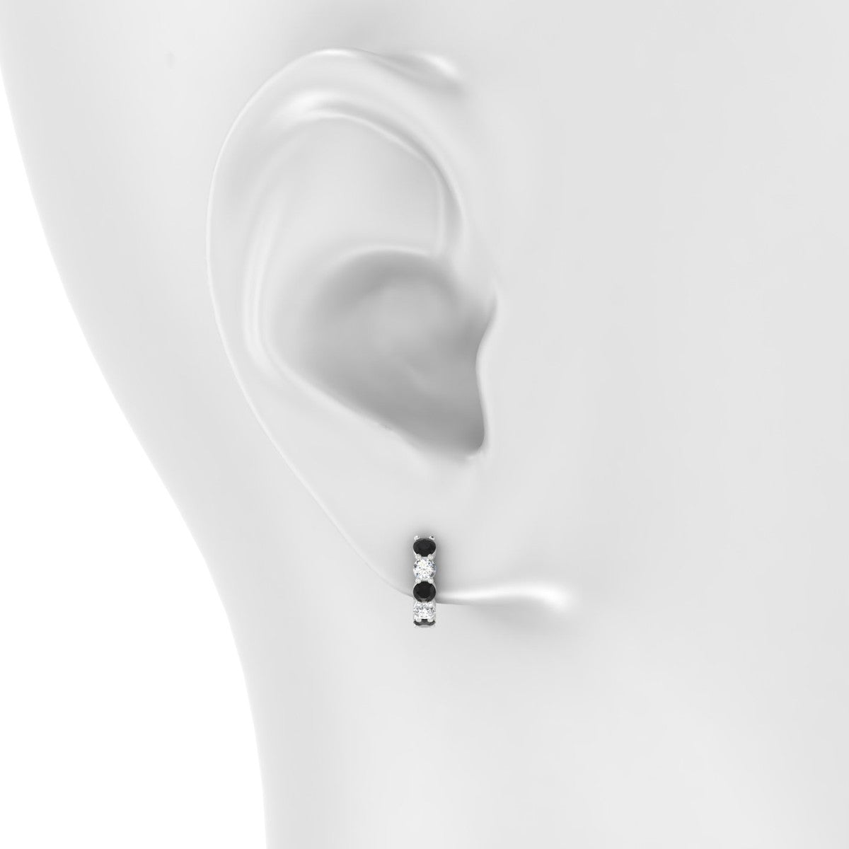 Nova | 18k White Gold 2.5 mm Round Black Diamond & Diamond Hoop Earrings