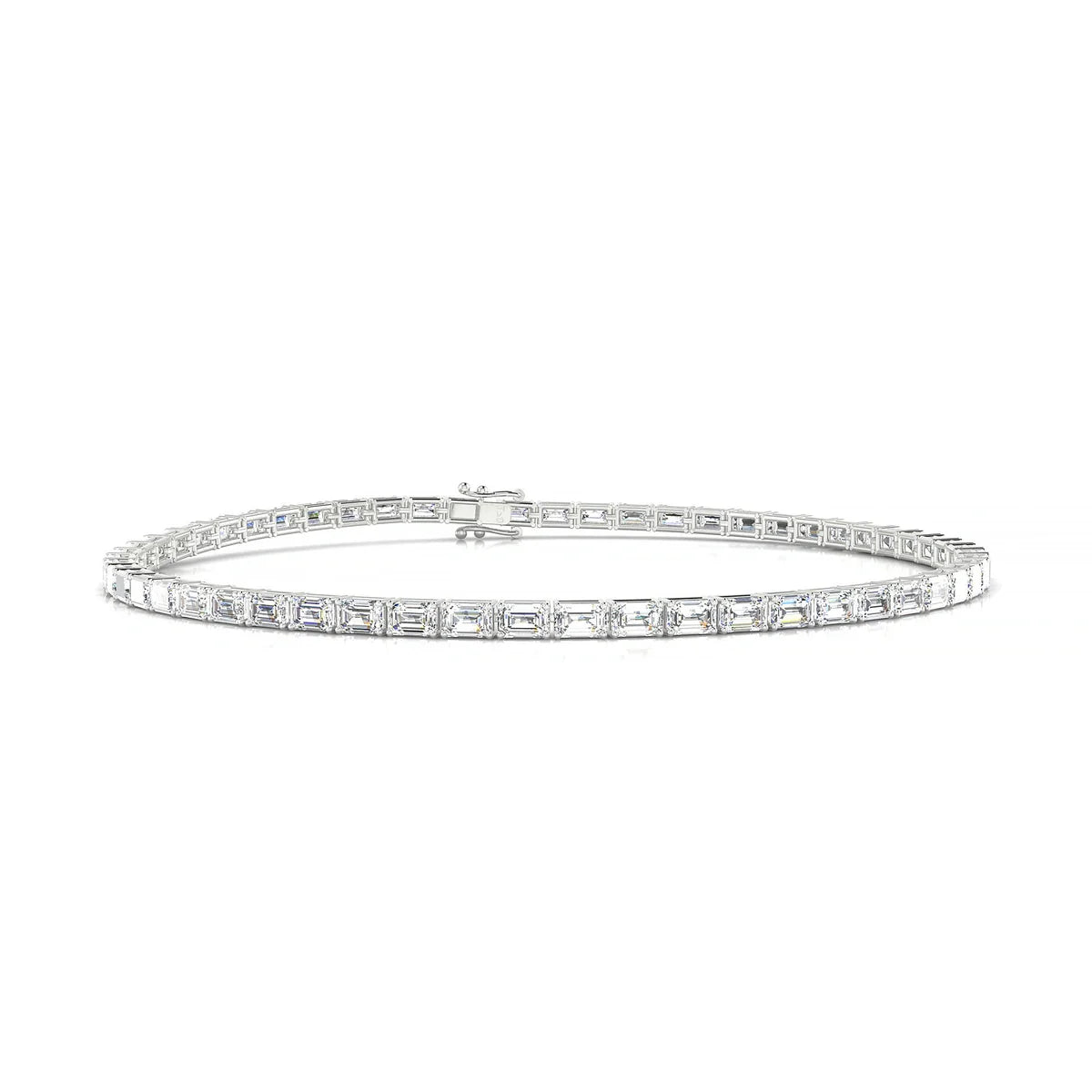 Ozu | 18k White Gold 3 x 2 mm Emerald Natural Diamond Tennis Bracelet