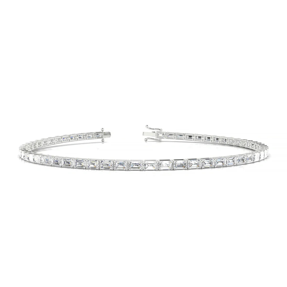 Ozu | 18k White Gold 3 x 2 mm Emerald Natural Diamond Tennis Bracelet