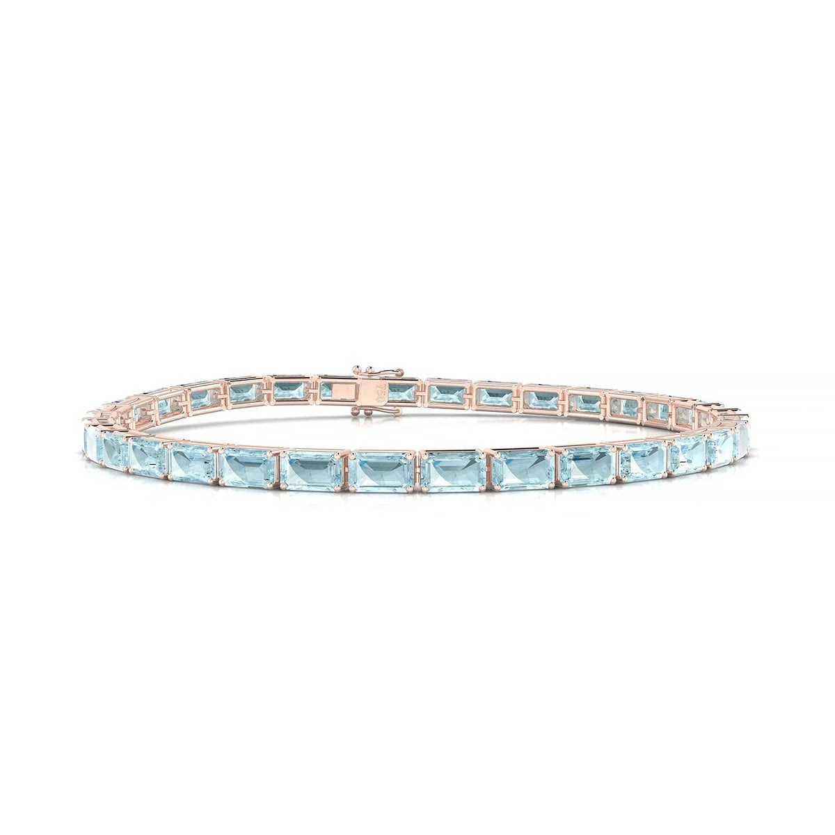 Ozu | 18k Rose Gold 5 x 3 mm Emerald Natural Aquamarine Tennis Bracelet