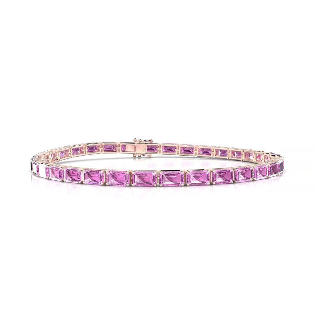 Ozu | 18k Rose Gold 5 x 3 mm Emerald Natural Pink Sapphire Tennis Bracelet