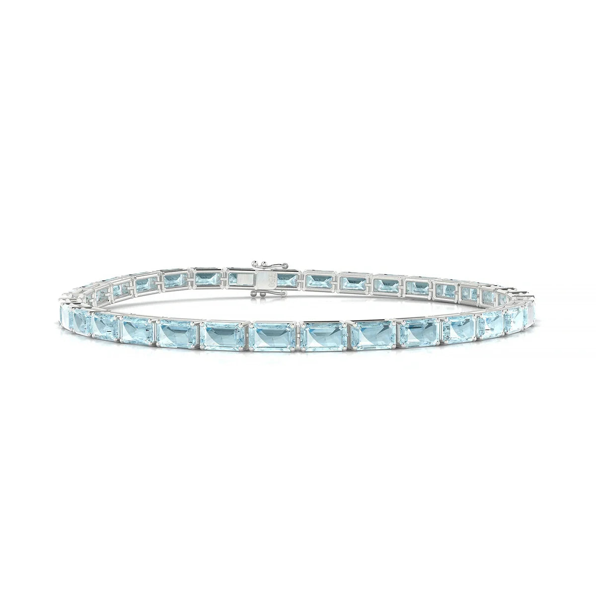 Ozu | 18k White Gold 5 x 3 mm Emerald Natural Aquamarine Tennis Bracelet