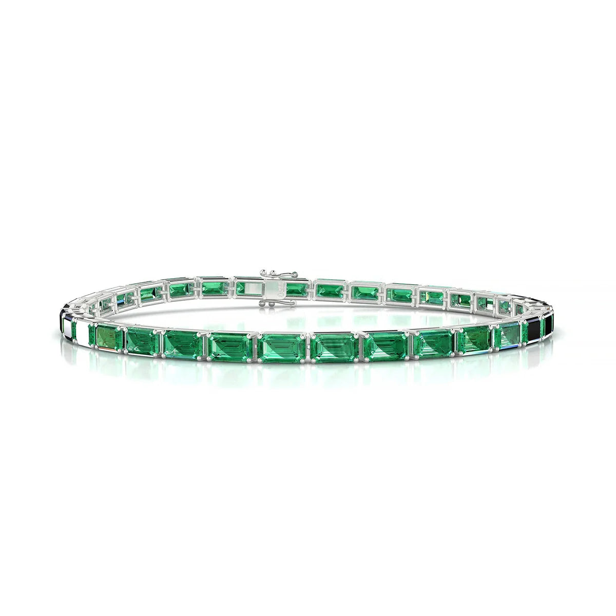 Ozu | 18k White Gold 5 x 3 mm Emerald Natural Emerald Tennis Bracelet