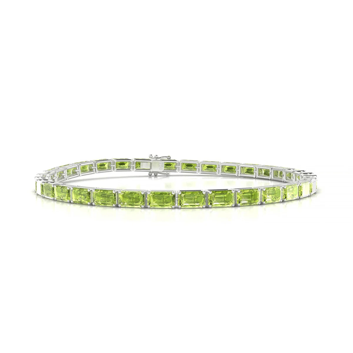 Ozu | 18k White Gold 5 x 3 mm Emerald Natural Peridot Tennis Bracelet