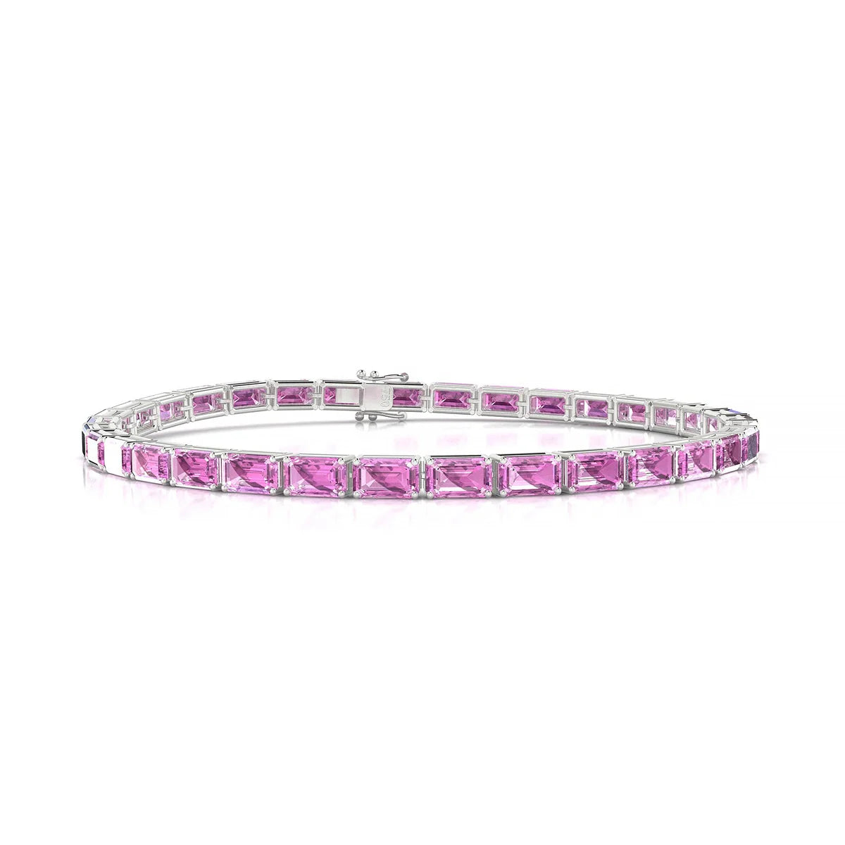 Ozu | 18k White Gold 5 x 3 mm Emerald Natural Pink Sapphire Tennis Bracelet