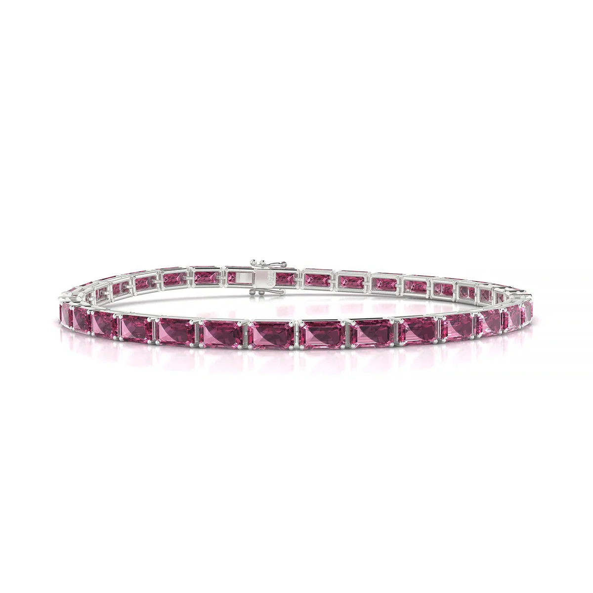 Ozu | 18k White Gold 5 x 3 mm Emerald Natural Rhodolite Tennis Bracelet