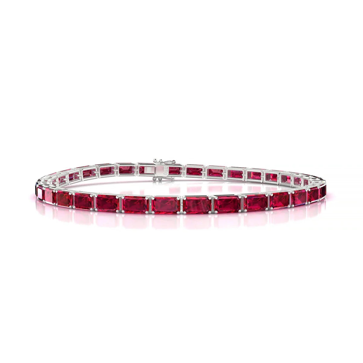 Ozu | 18k White Gold 5 x 3 mm Emerald Natural Ruby Tennis Bracelet