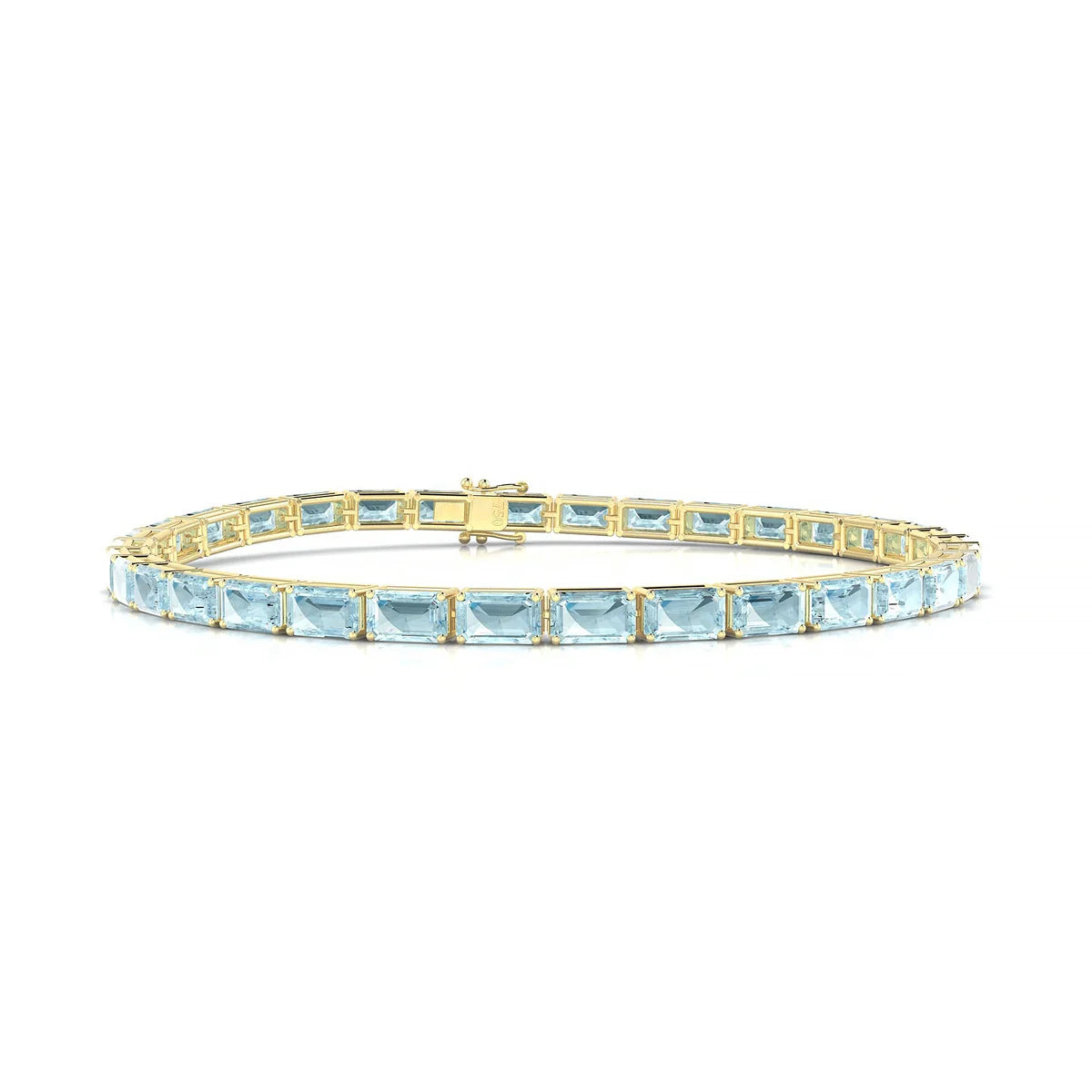 Ozu | 18k Yellow Gold 5 x 3 mm Emerald Natural Aquamarine Tennis Bracelet