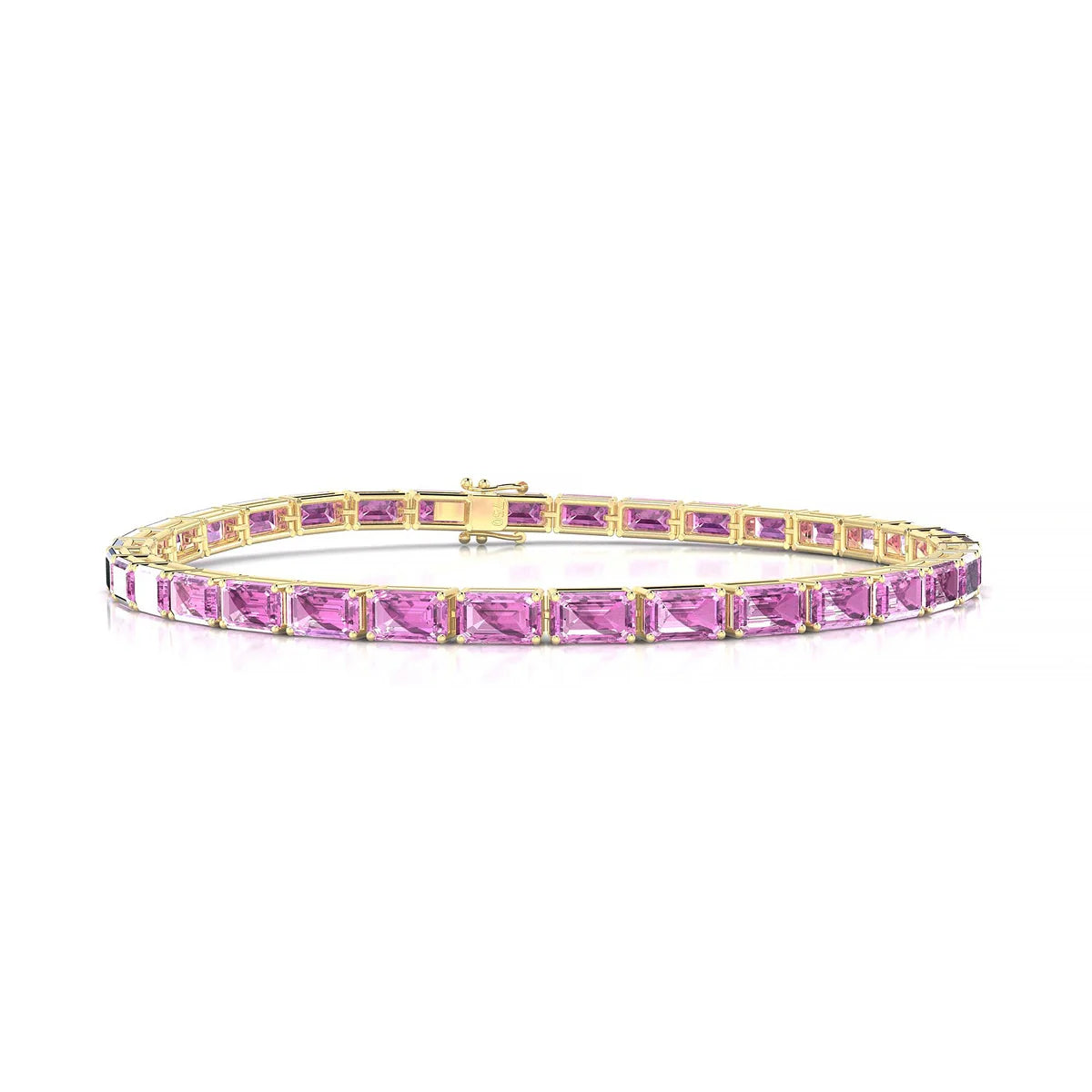 Ozu | 18k Yellow Gold 5 x 3 mm Emerald Natural Pink Sapphire Tennis Bracelet