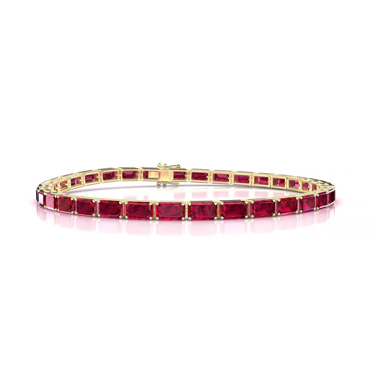 Ozu | 18k Yellow Gold 5 x 3 mm Emerald Natural Ruby Tennis Bracelet