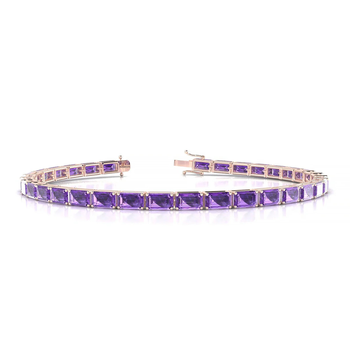 Ozu | 18k Rose Gold 5 x 3 mm Emerald Natural Amethyst Tennis Bracelet