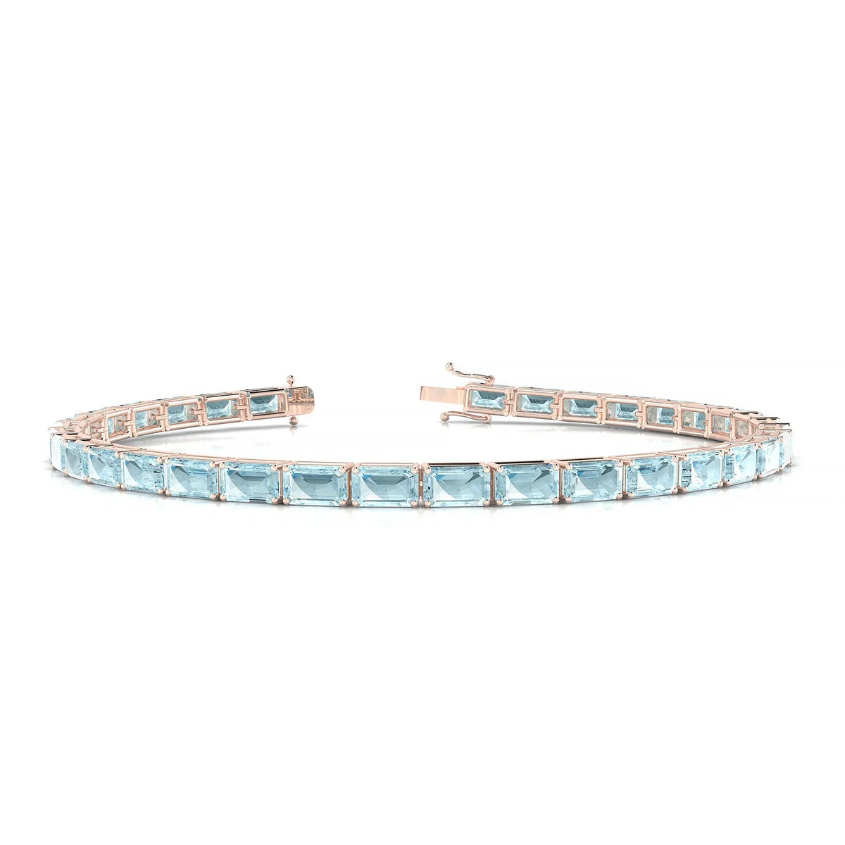 Ozu | 18k Rose Gold 5 x 3 mm Emerald Natural Aquamarine Tennis Bracelet