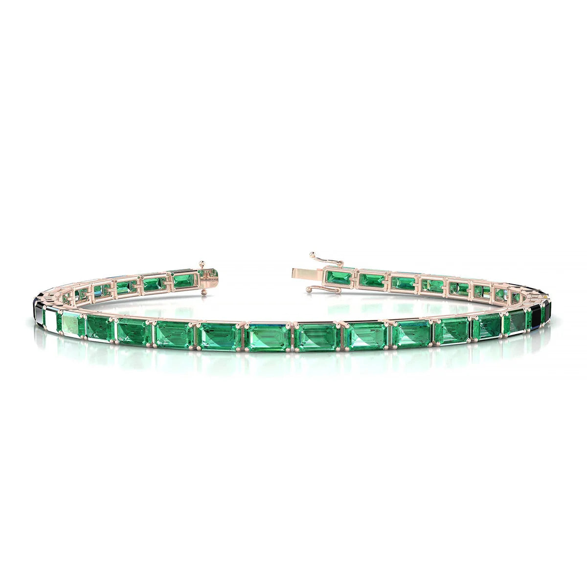 Ozu | 18k Rose Gold 5 x 3 mm Emerald Natural Emerald Tennis Bracelet