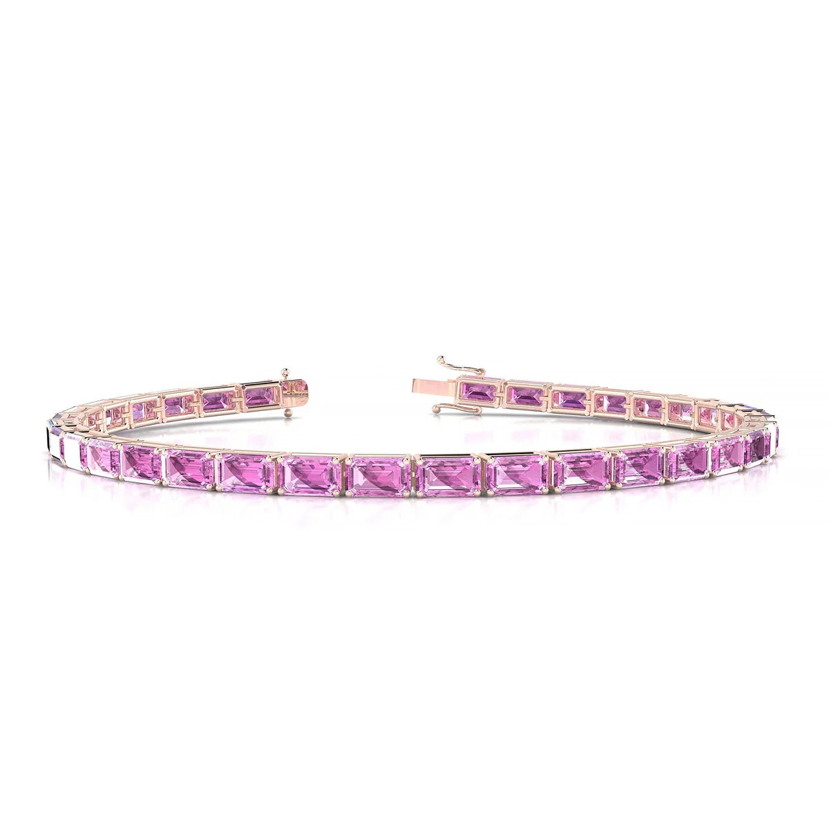 Ozu | 18k Rose Gold 5 x 3 mm Emerald Natural Pink Sapphire Tennis Bracelet