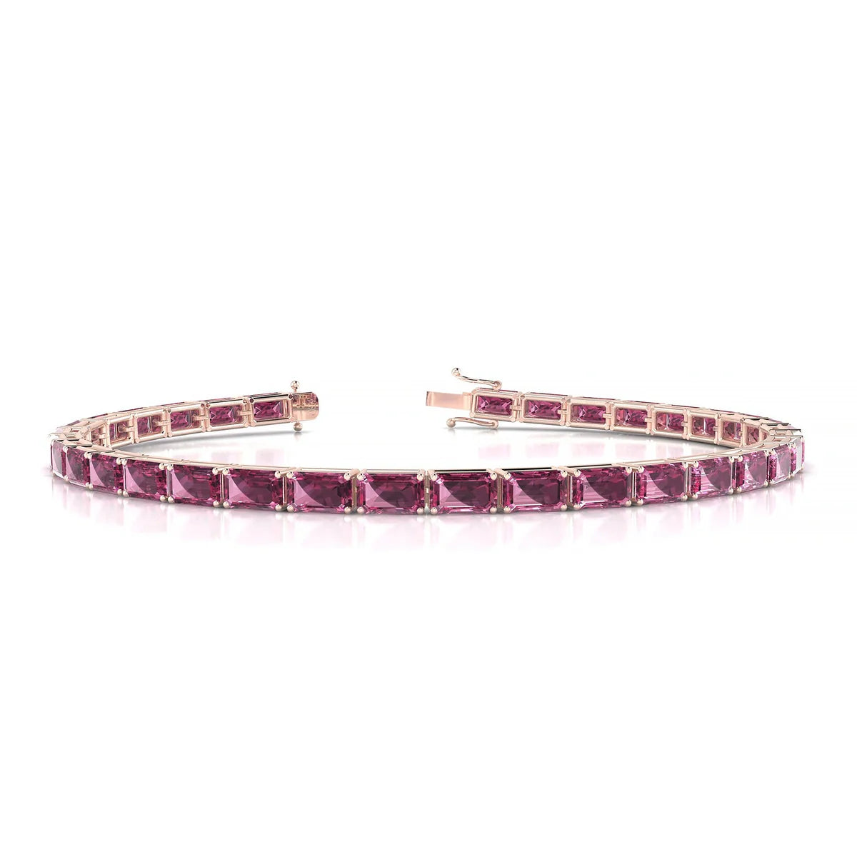 Ozu | 18k Rose Gold 5 x 3 mm Emerald Natural Rhodolite Tennis Bracelet