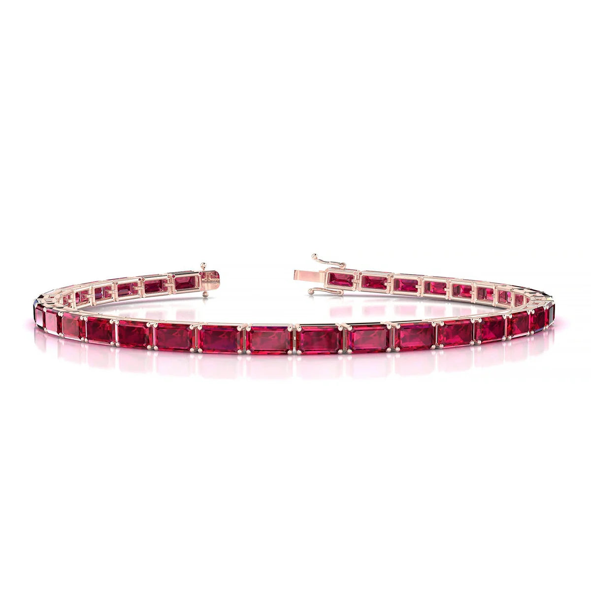 Ozu | 18k Rose Gold 5 x 3 mm Emerald Natural Ruby Tennis Bracelet