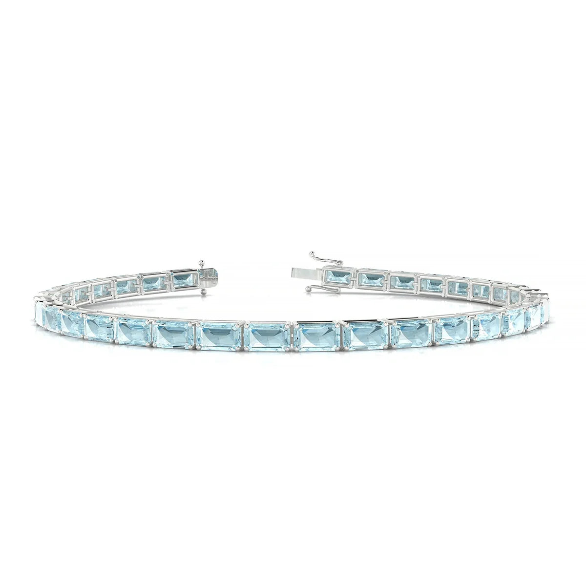 Ozu | 18k White Gold 5 x 3 mm Emerald Natural Aquamarine Tennis Bracelet