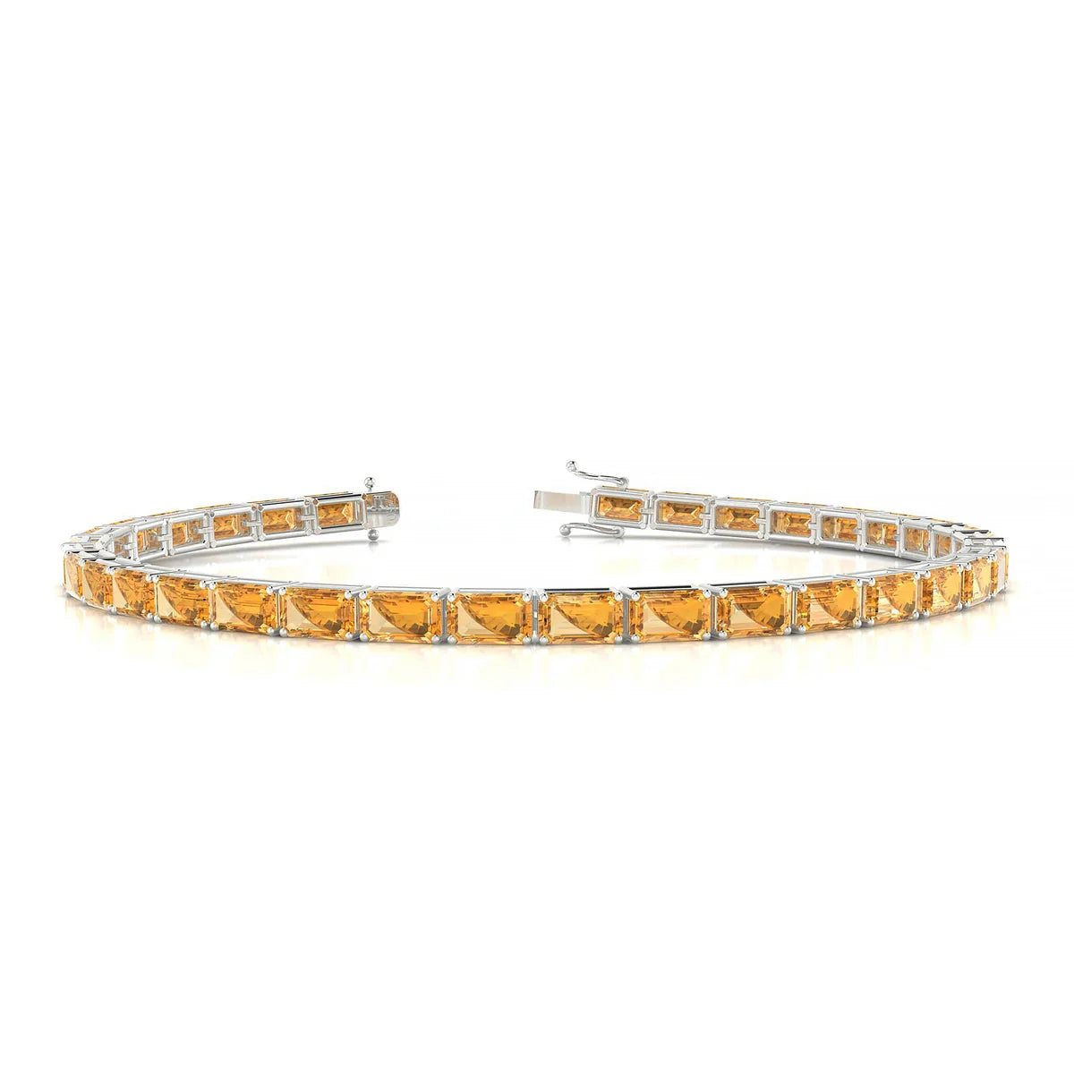 Ozu | 18k White Gold 5 x 3 mm Emerald Natural Citrine Tennis Bracelet