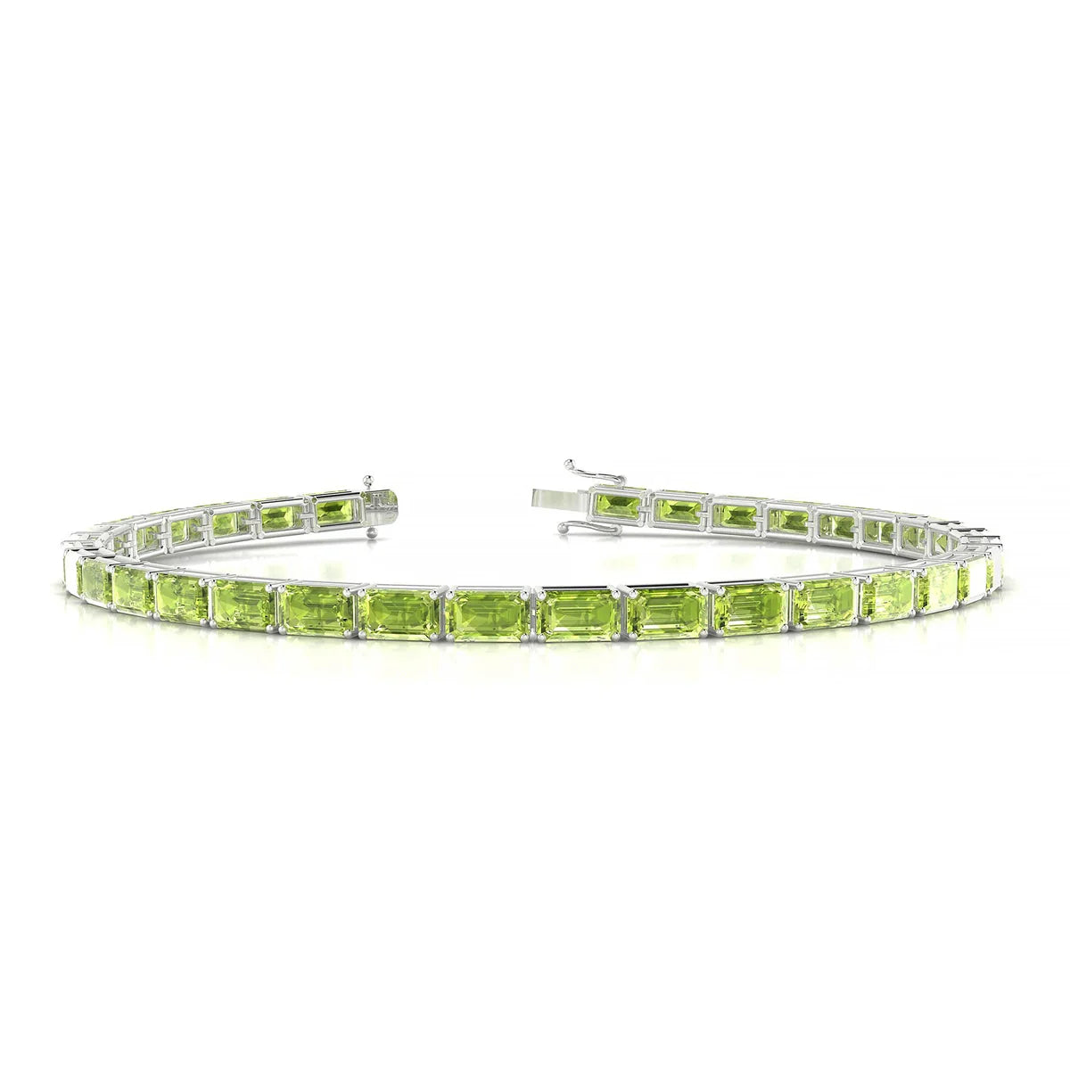 Ozu | 18k White Gold 5 x 3 mm Emerald Natural Peridot Tennis Bracelet