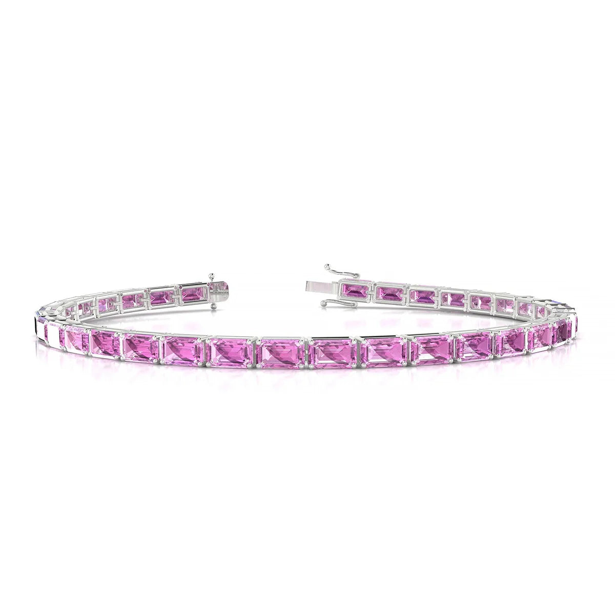 Ozu | 18k White Gold 5 x 3 mm Emerald Natural Pink Sapphire Tennis Bracelet