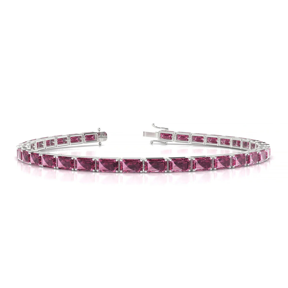 Ozu | 18k White Gold 5 x 3 mm Emerald Natural Rhodolite Tennis Bracelet