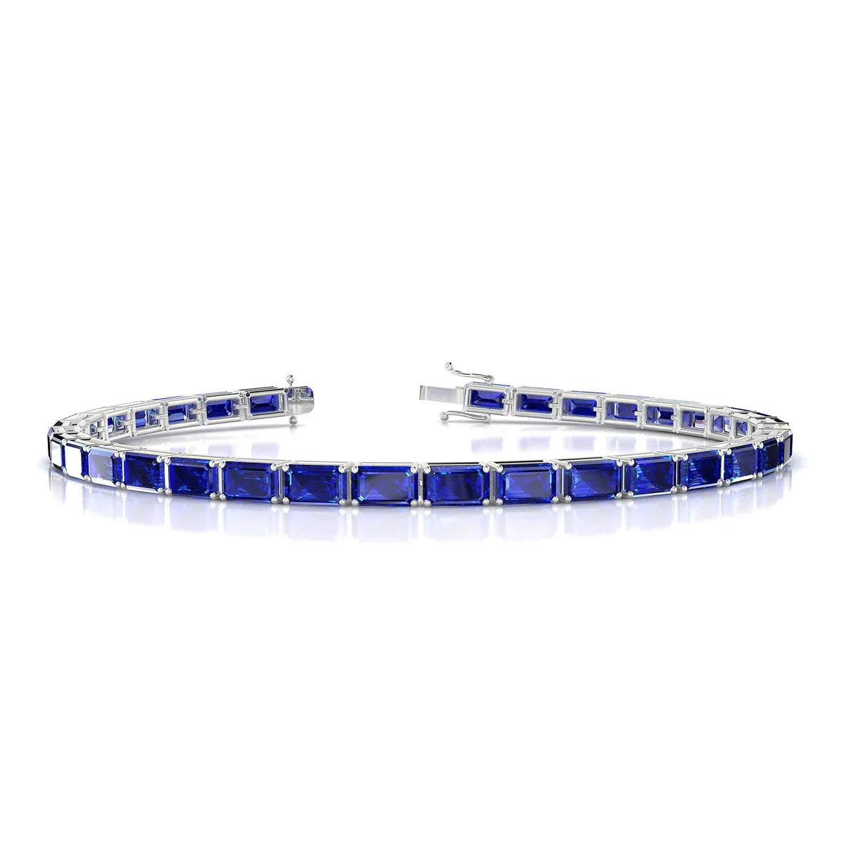 Ozu | 18k White Gold 5 x 3 mm Emerald Natural Sapphire Tennis Bracelet