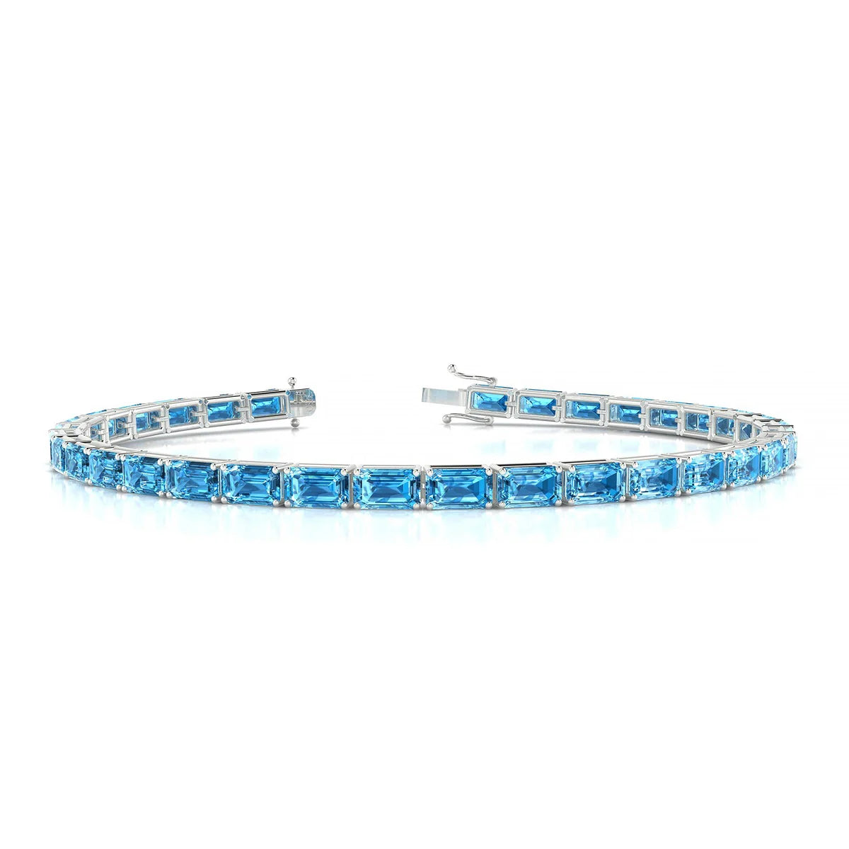 Ozu | 18k White Gold 5 x 3 mm Emerald Natural Topaz Tennis Bracelet