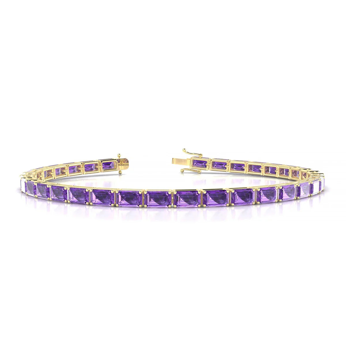 Ozu | 18k Yellow Gold 5 x 3 mm Emerald Natural Amethyst Tennis Bracelet