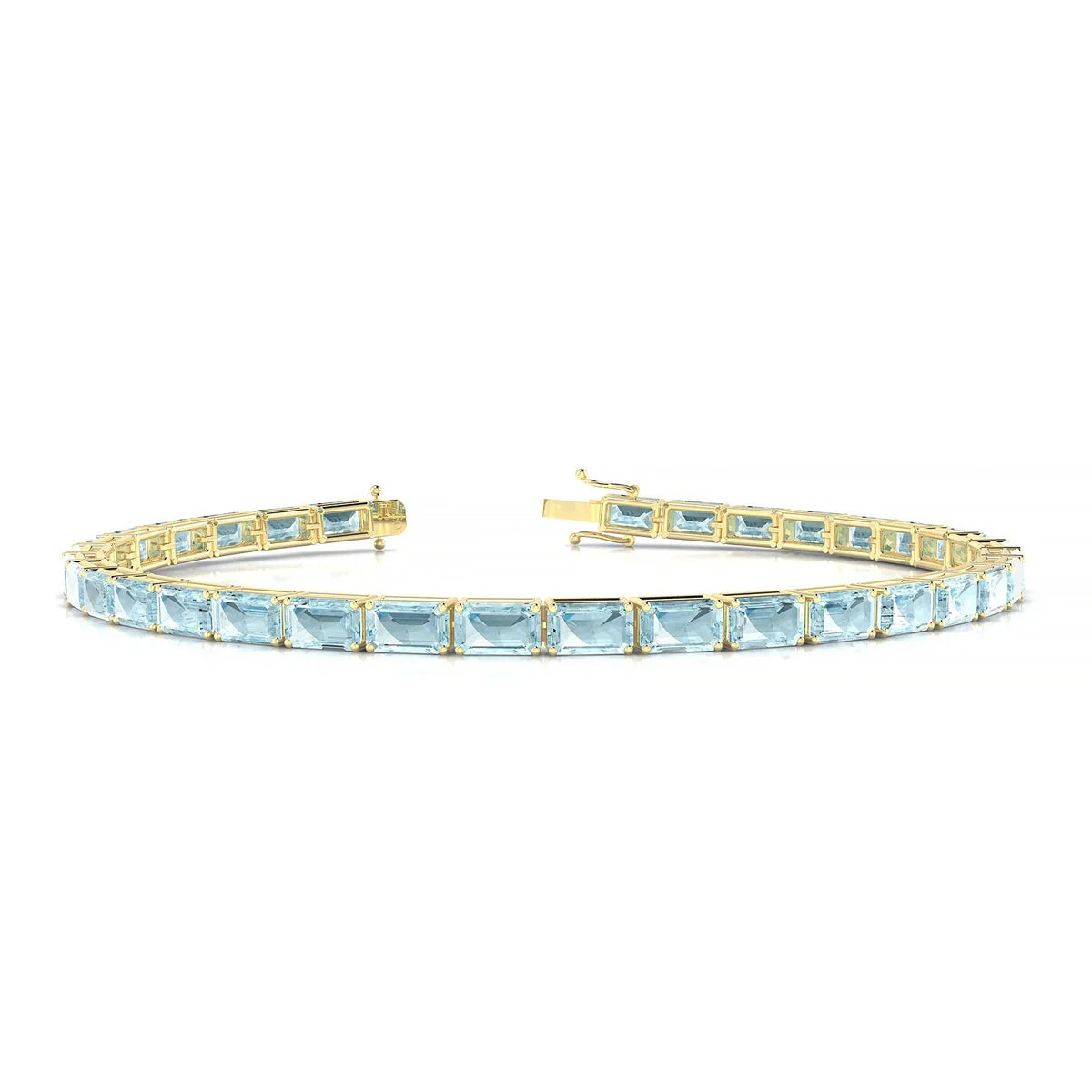 Ozu | 18k Yellow Gold 5 x 3 mm Emerald Natural Aquamarine Tennis Bracelet