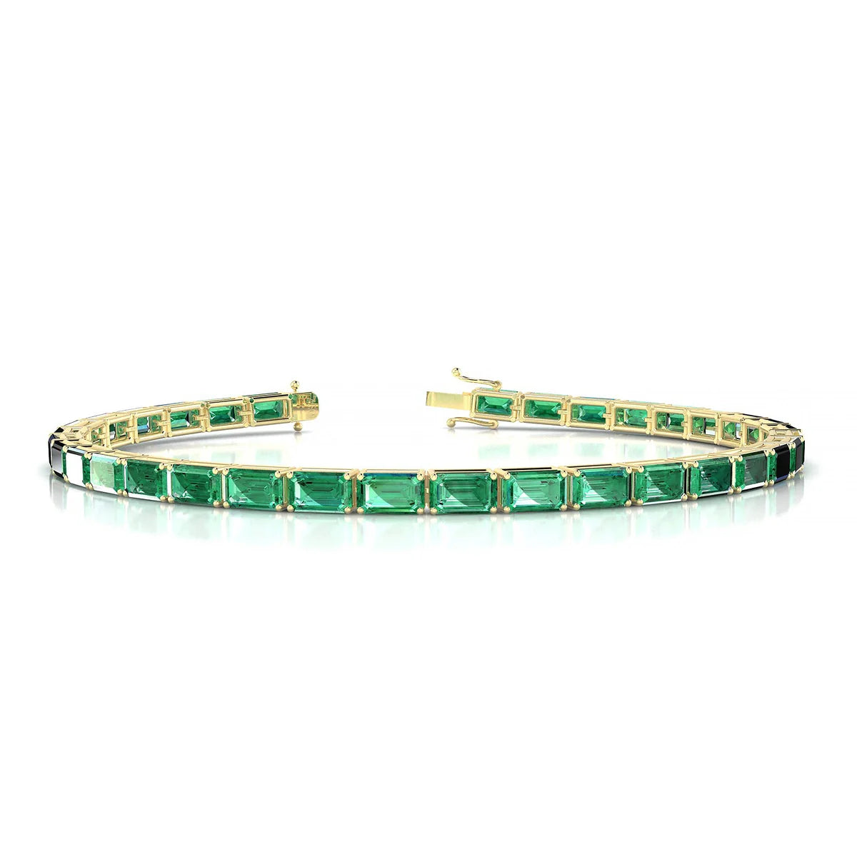 Ozu | 18k Yellow Gold 5 x 3 mm Emerald Natural Emerald Tennis Bracelet