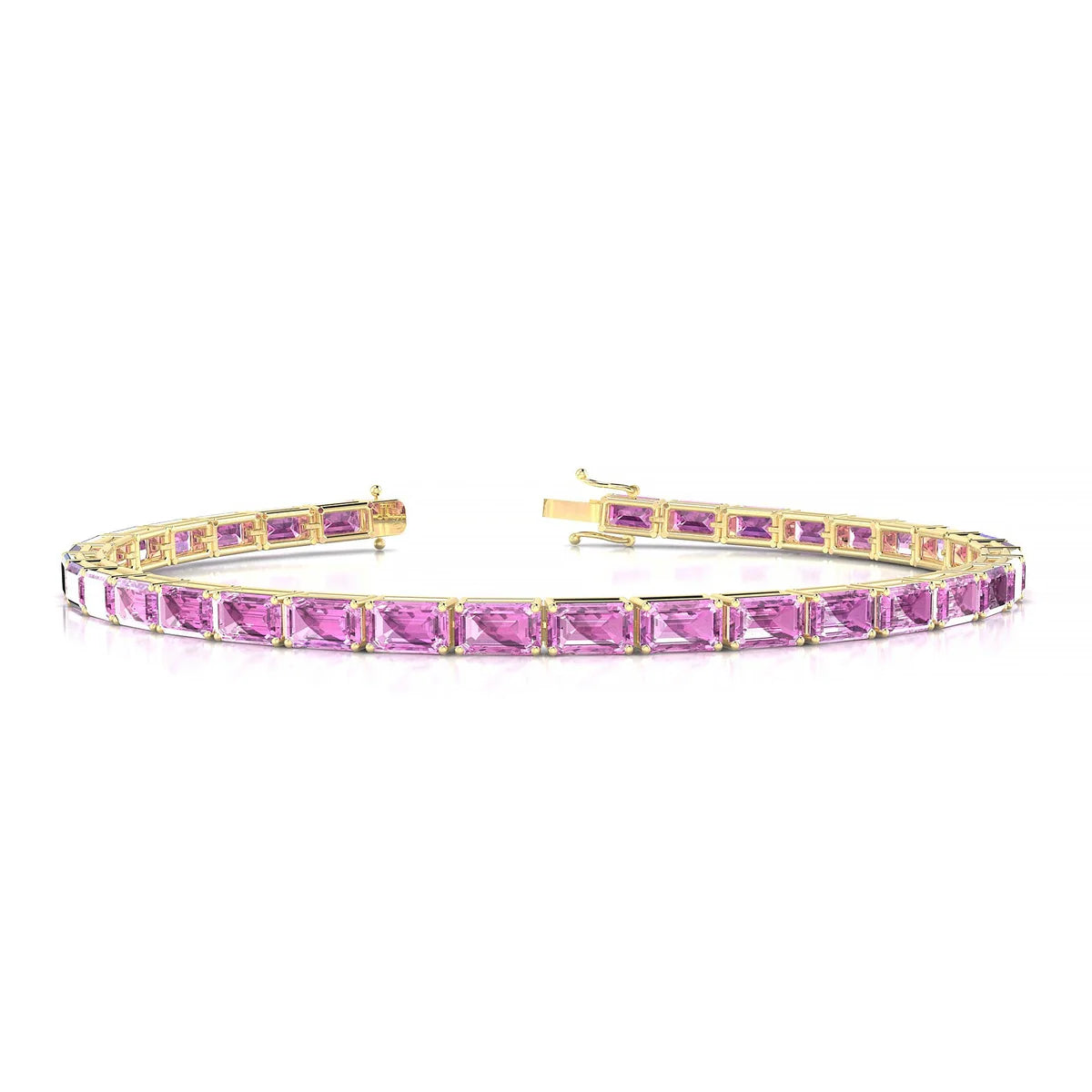 Ozu | 18k Yellow Gold 5 x 3 mm Emerald Natural Pink Sapphire Tennis Bracelet