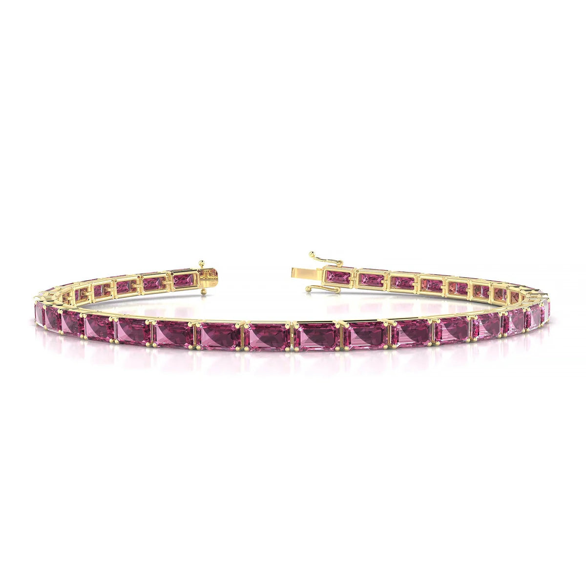 Ozu | 18k Yellow Gold 5 x 3 mm Emerald Natural Rhodolite Tennis Bracelet