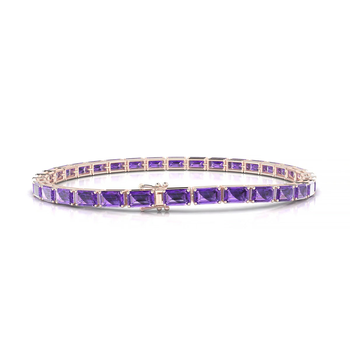 Ozu | 18k Rose Gold 5 x 3 mm Emerald Natural Amethyst Tennis Bracelet