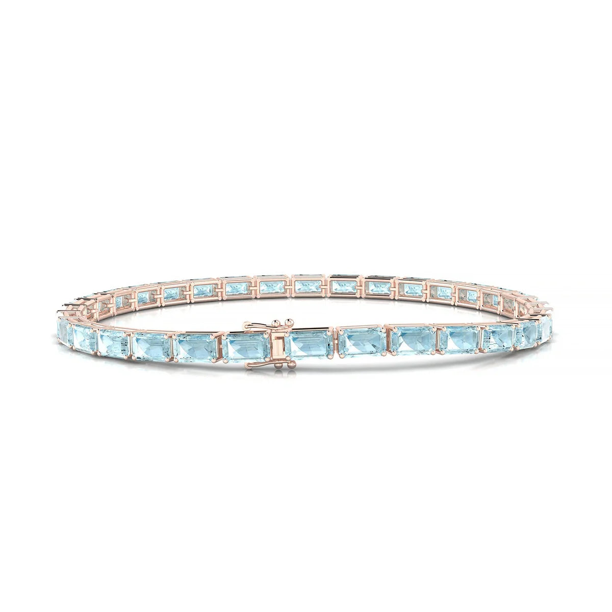 Ozu | 18k Rose Gold 5 x 3 mm Emerald Natural Aquamarine Tennis Bracelet