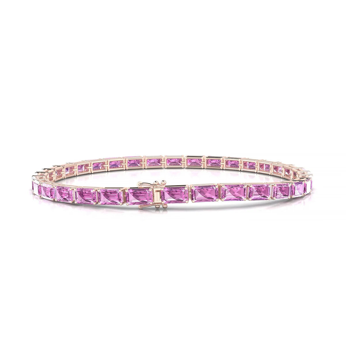 Ozu | 18k Rose Gold 5 x 3 mm Emerald Natural Pink Sapphire Tennis Bracelet
