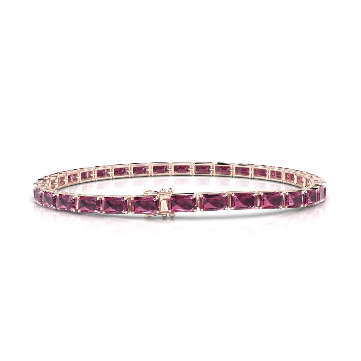 Ozu | 18k Rose Gold 5 x 3 mm Emerald Natural Rhodolite Tennis Bracelet