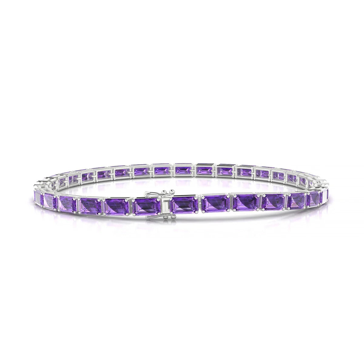 Ozu | 18k White Gold 5 x 3 mm Emerald Natural Amethyst Tennis Bracelet