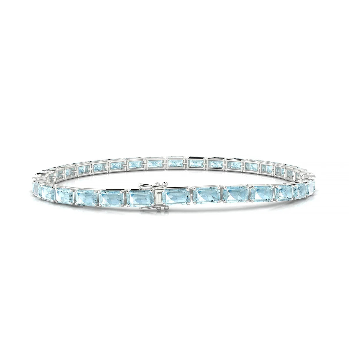 Ozu | 18k White Gold 5 x 3 mm Emerald Natural Aquamarine Tennis Bracelet
