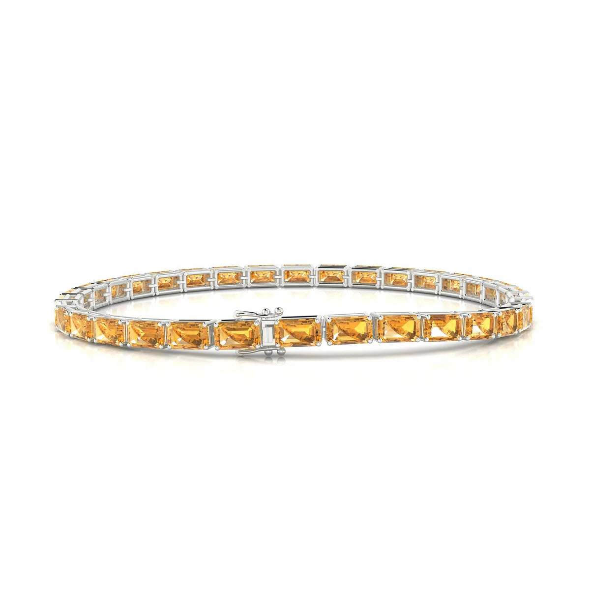 Ozu | 18k White Gold 5 x 3 mm Emerald Natural Citrine Tennis Bracelet