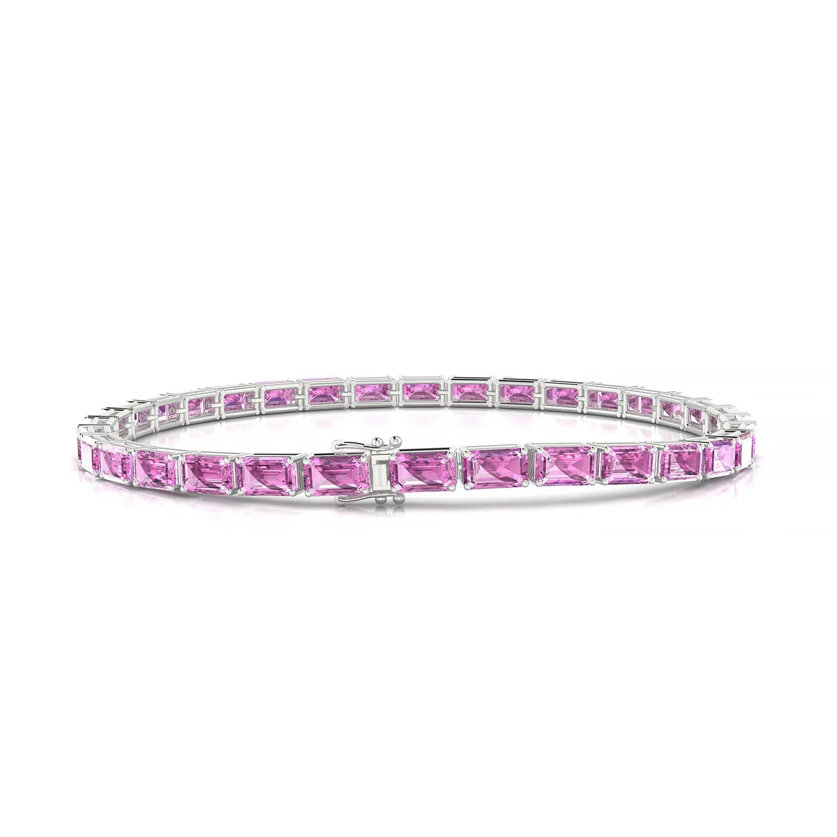 Ozu | 18k White Gold 5 x 3 mm Emerald Natural Pink Sapphire Tennis Bracelet