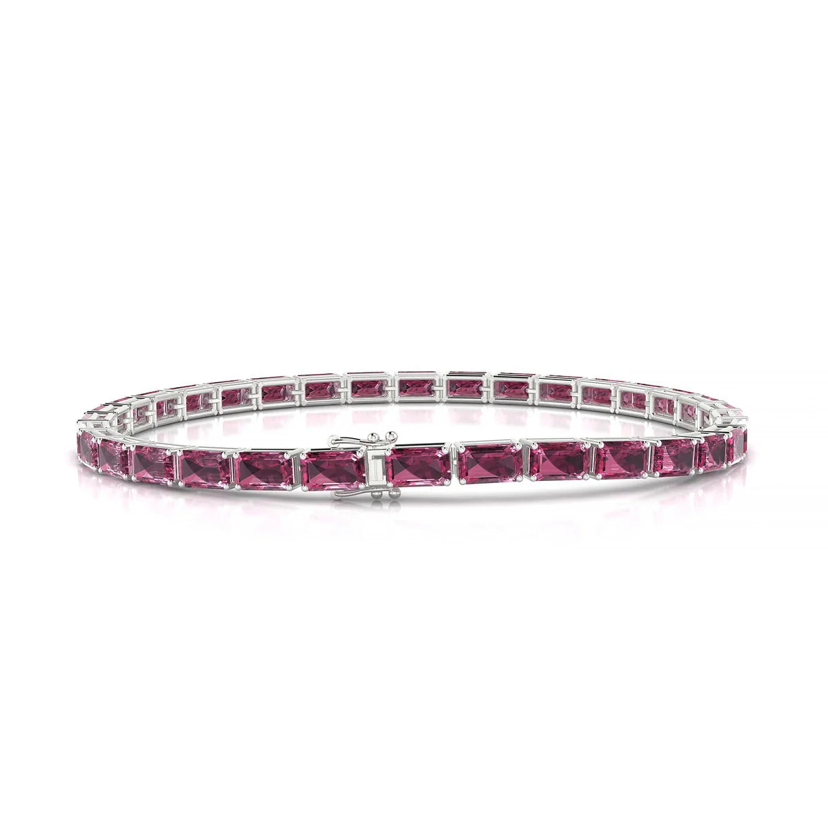 Ozu | 18k White Gold 5 x 3 mm Emerald Natural Rhodolite Tennis Bracelet